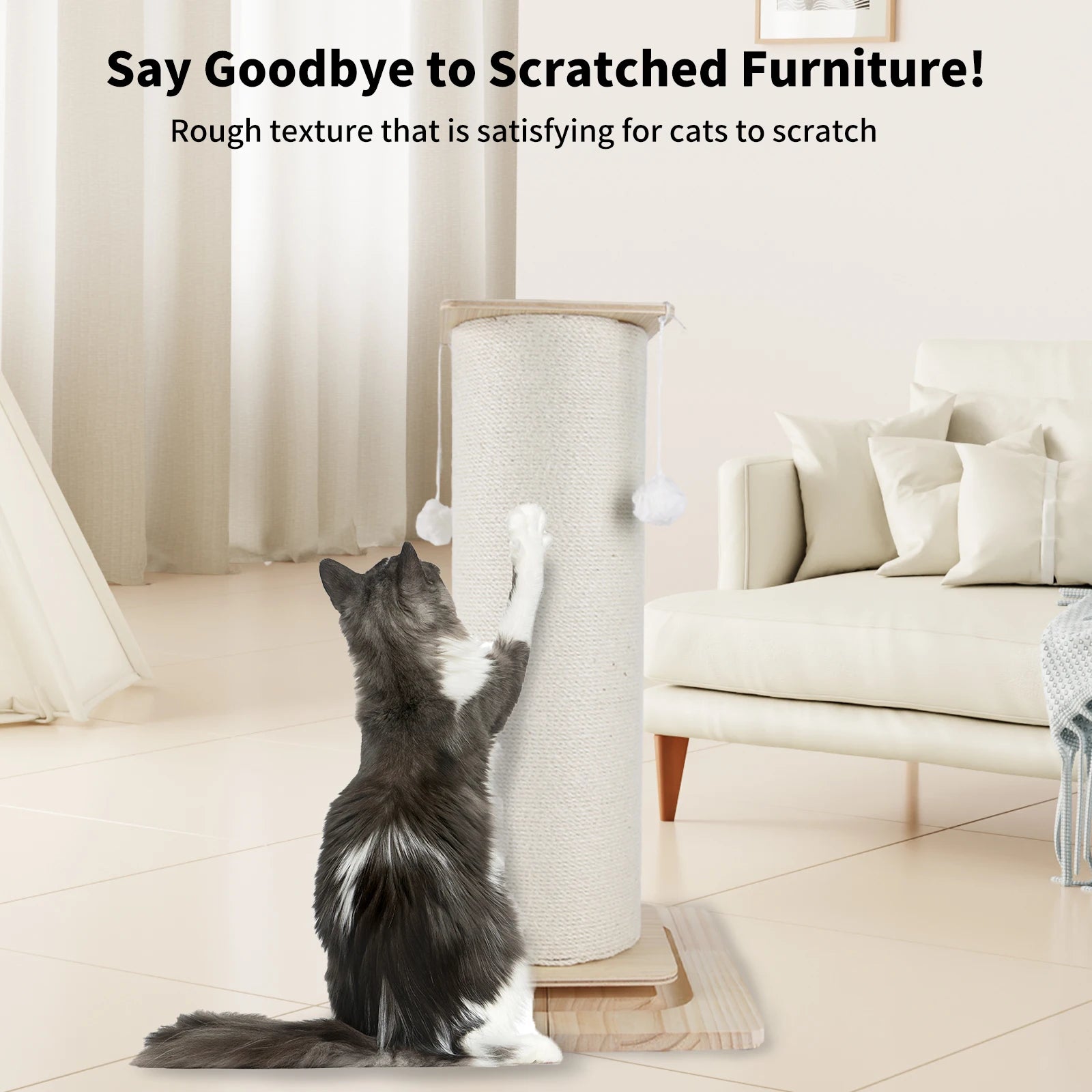 1 Section Vertical Sisal Material Safe Cat Climbing Frame Tree Modern Stable Design Cat Scratching Post for Cats 60cm/80cm