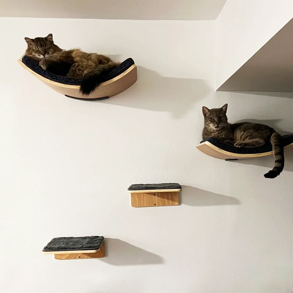 Cat Wall Shelves Curved Hammock Bed Steps with Cushions Cat Furniture for Sleeping Playing Climbing Contoured Cat Rack Supplies