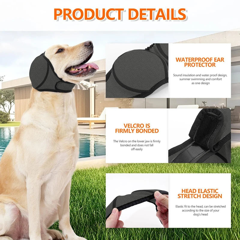 Waterproof Noise Cancelling Adjustable Dog Ear Muffs Dog Earmuffs Swimming Calming Hood To Relieve Pet Anxiety & Prevent Shock