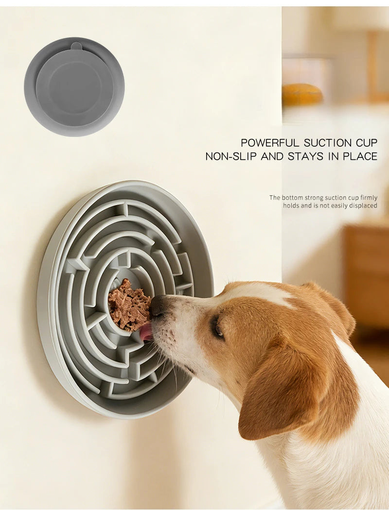 Dog Slow Feeder Bowl Silicone Anti Slip Suction Cup Base Easy Clean Pet Feeding Dish Interactive Eating Control for Puppy