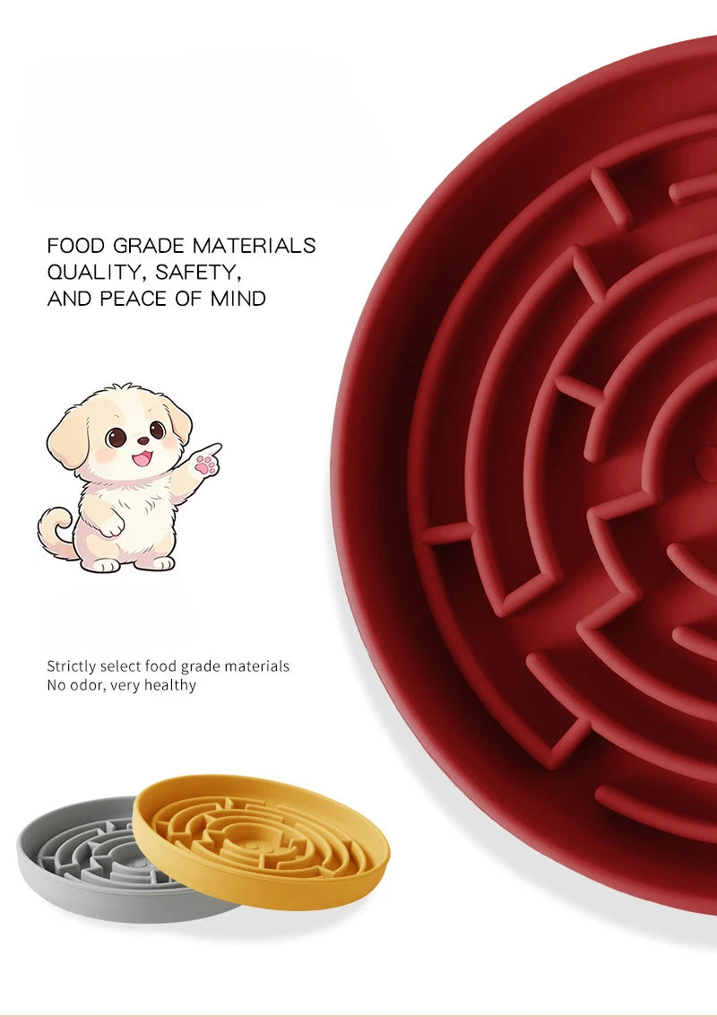 Dog Slow Feeder Bowl Silicone Anti Slip Suction Cup Base Easy Clean Pet Feeding Dish Interactive Eating Control for Puppy