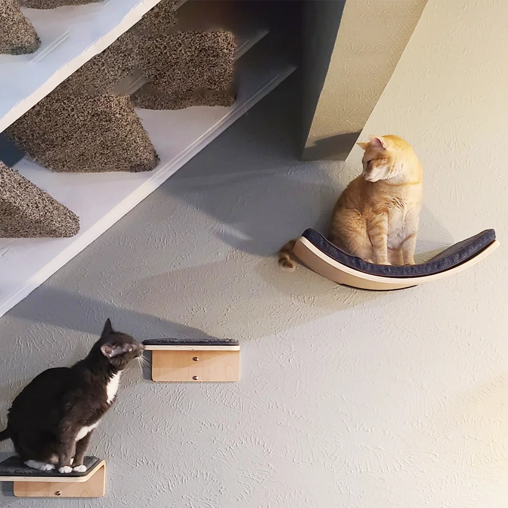 Cat Wall Shelves Curved Hammock Bed Steps with Cushions Cat Furniture for Sleeping Playing Climbing Contoured Cat Rack Supplies