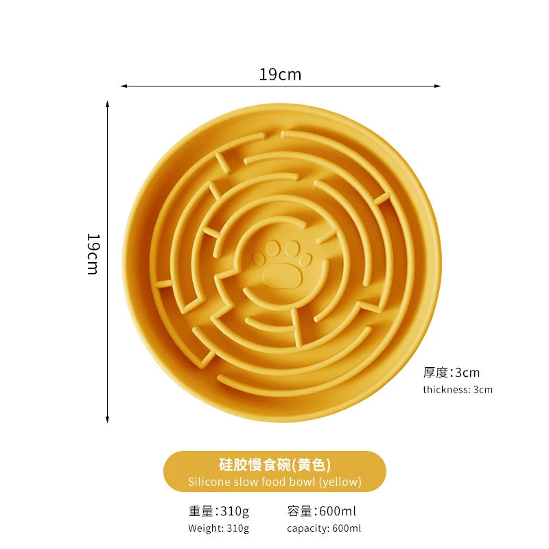Dog Slow Feeder Bowl Silicone Anti Slip Suction Cup Base Easy Clean Pet Feeding Dish Interactive Eating Control for Puppy
