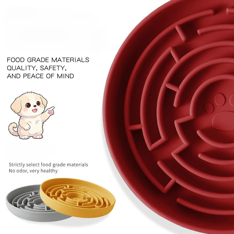 Dog Slow Feeder Bowl Silicone Anti Slip Suction Cup Base Easy Clean Pet Feeding Dish Interactive Eating Control for Puppy