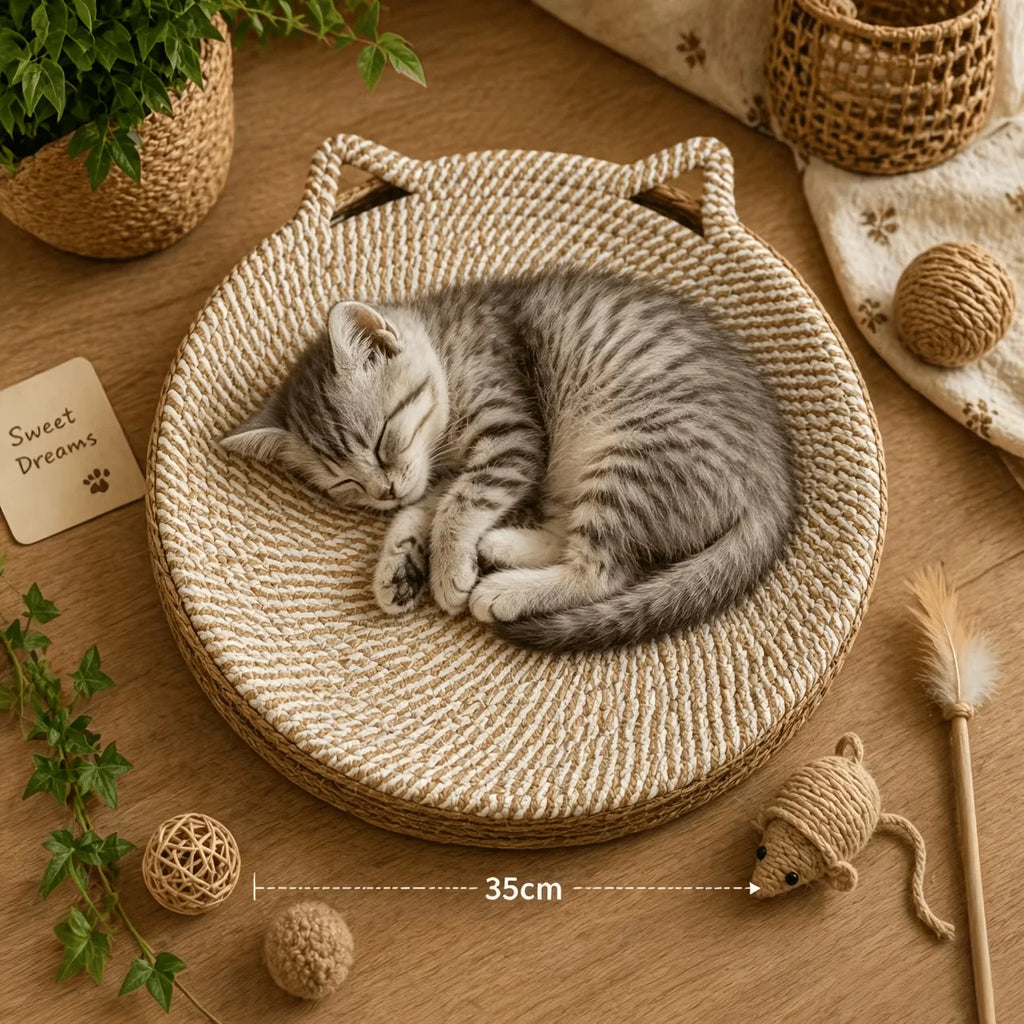 Suitable for Small to Medium Cats, 2-In-1 Round Cat Scratching Post And Bed- Woven Rope Scratching Post, Ideal for Indoor Cats