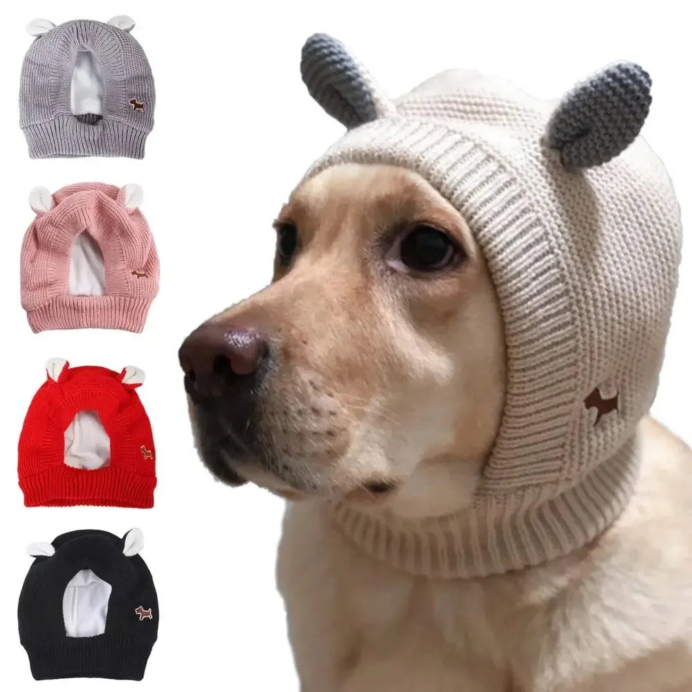Winter Warm Dog Hat Ear Muffs Noise Protection Windproof Pet Ears Covers Knitted Earmuffs For Medium-Large Puppy Accessories.