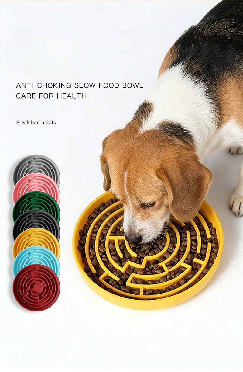 Dog Slow Feeder Bowl Silicone Anti Slip Suction Cup Base Easy Clean Pet Feeding Dish Interactive Eating Control for Puppy