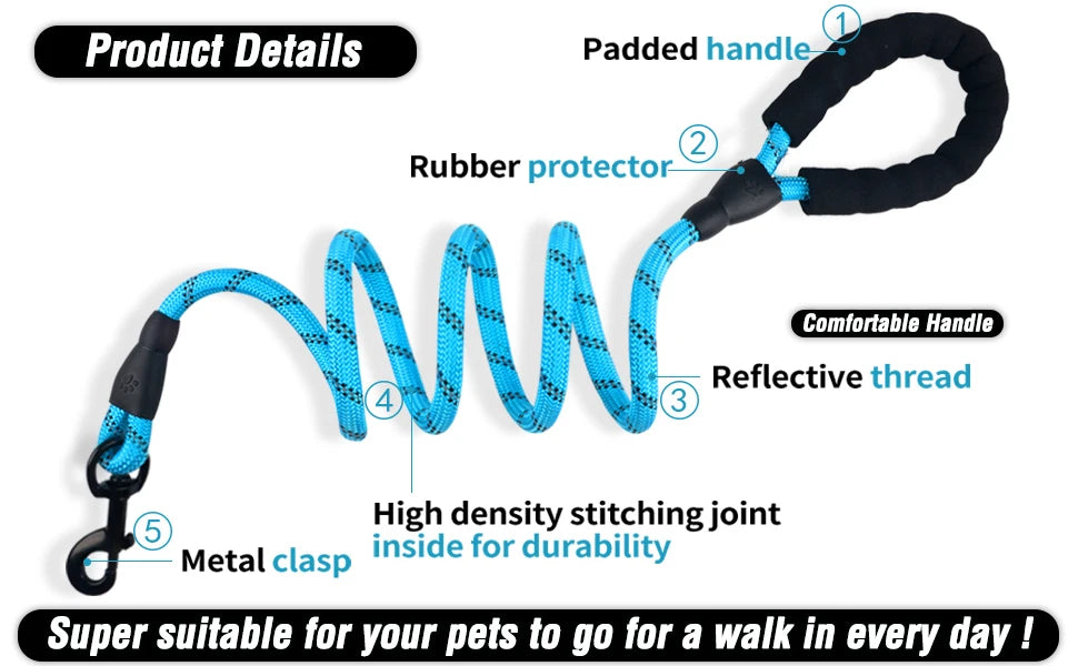 120/150/200/300CM Reflective Dog Leash Soft Handle Dog Leash Reinforced Leash for Small Medium Large Dogs Big Dog Supplies