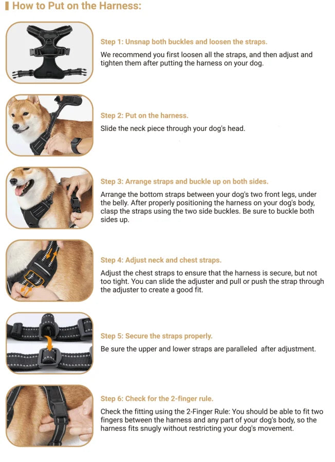 Adjustable No Pull Dog Harness Front Clip Reflective Comfortable Handle for Medium to Large Dogs Walking