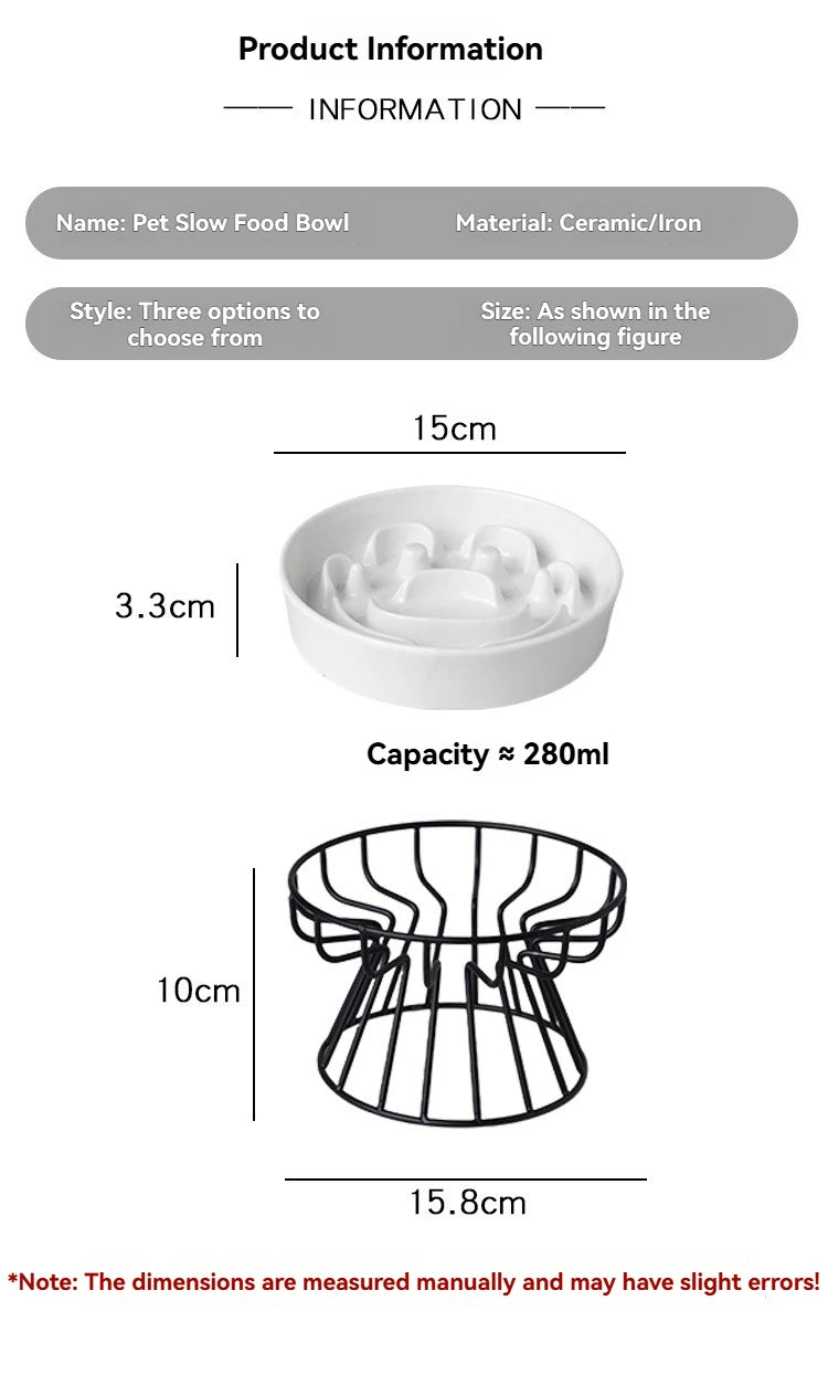 Elevated Ceramic Slow Feeder Bowl for Dogs Cats, Anti-Choking Maze Bowl with Iron Stand, Non-Slip Pet Food Bowl