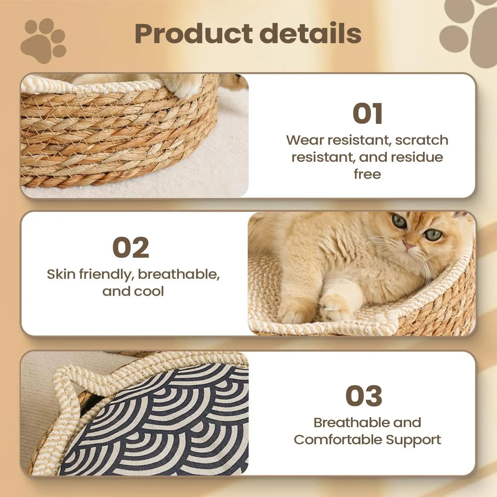 Cat Bed Sofa Cat Scratch Board Wear-Resistant Cat Bed Natural Rattan Weave Dog Cat House Pet Sleeping Bed Pet Supplies