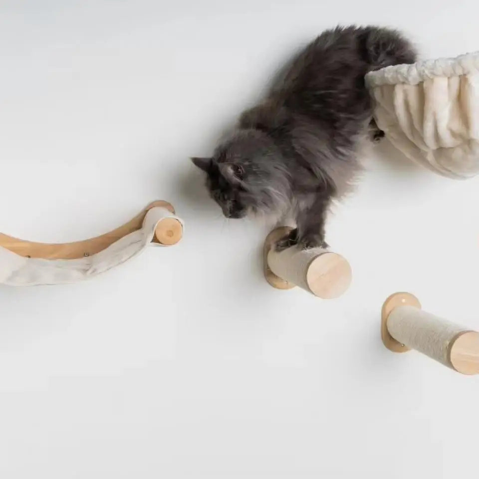 Wooden Cat Tree Tower Cat Wall Furniture Climbing Shelves Perches Sisal Scratcher Hammock Steps and Ladder Indoor Cats Walk Gym