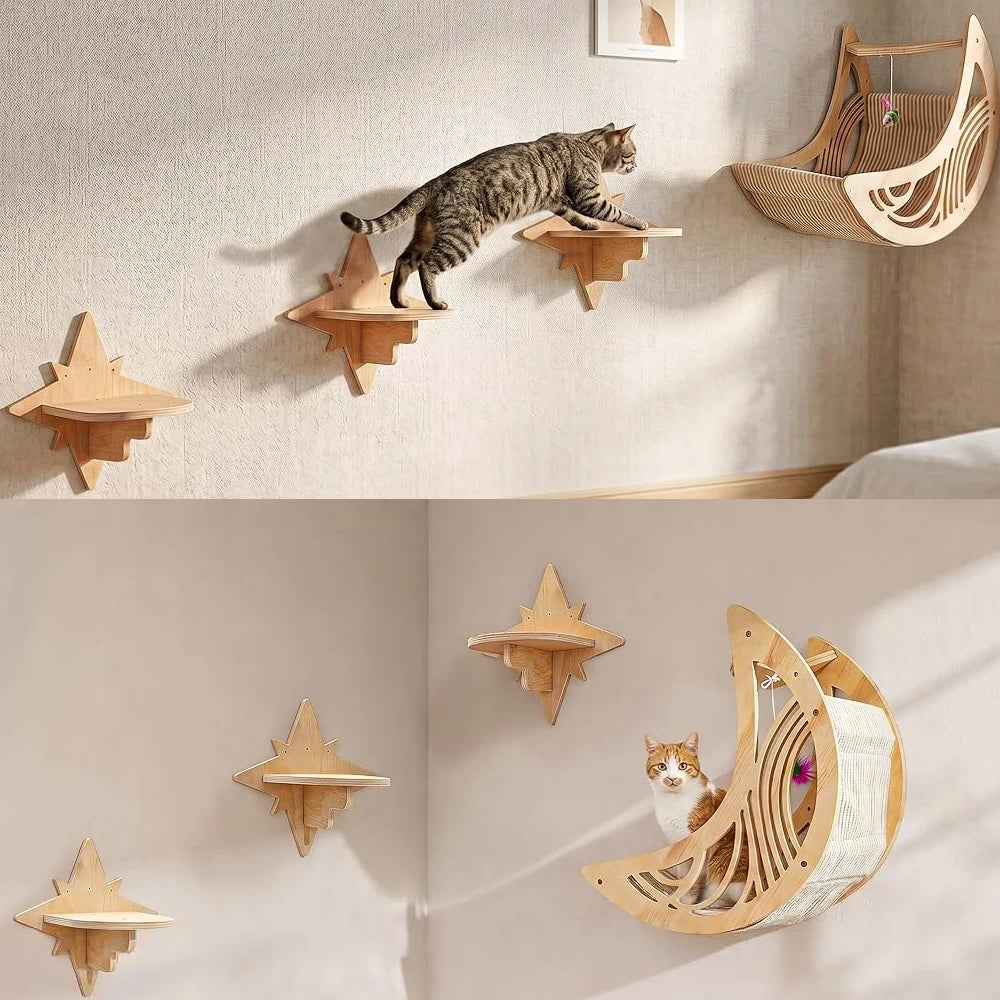 Wall Mounted Cat Shelves Solid Wood Cat Climbing Perch Floating Steps Cat Wall Furniture DIY Cat Tree Platform for Indoor Kitten