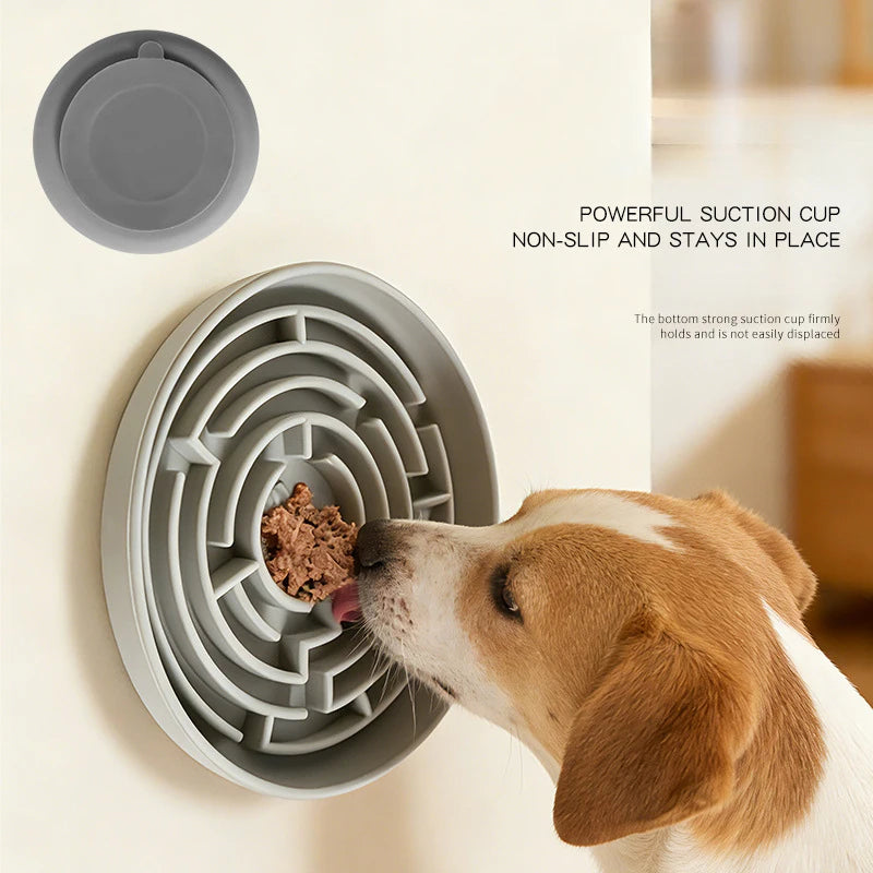 Dog Slow Feeder Bowl Silicone Anti Slip Suction Cup Base Easy Clean Pet Feeding Dish Interactive Eating Control for Puppy