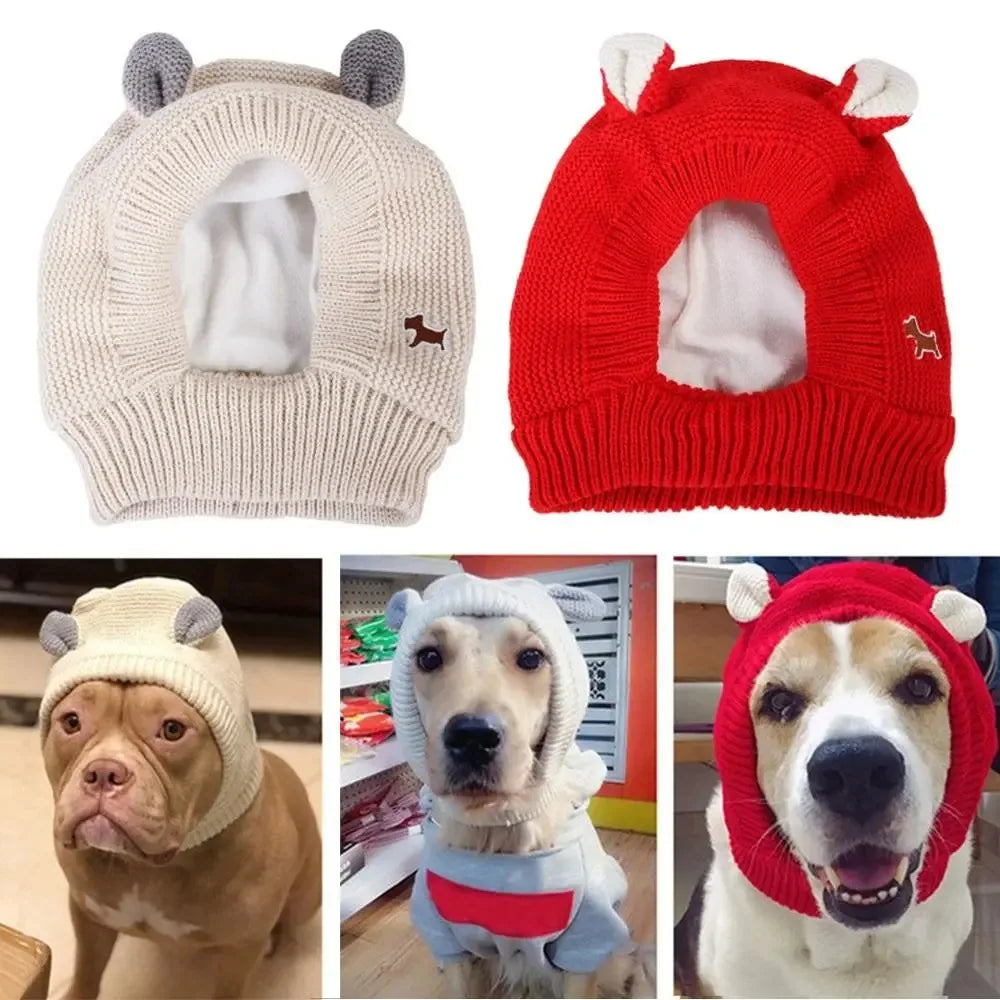 Winter Warm Dog Hat Ear Muffs Noise Protection Windproof Pet Ears Covers Knitted Earmuffs For Medium-Large Puppy Accessories.