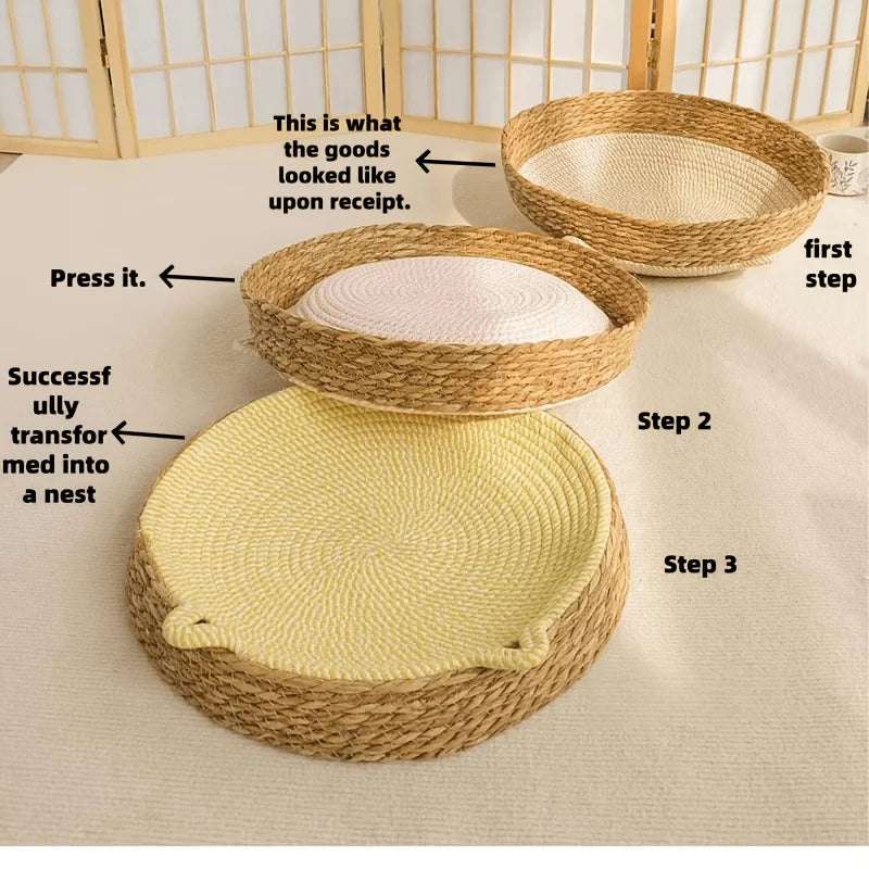 Suitable for Small to Medium Cats, 2-In-1 Round Cat Scratching Post And Bed- Woven Rope Scratching Post, Ideal for Indoor Cats