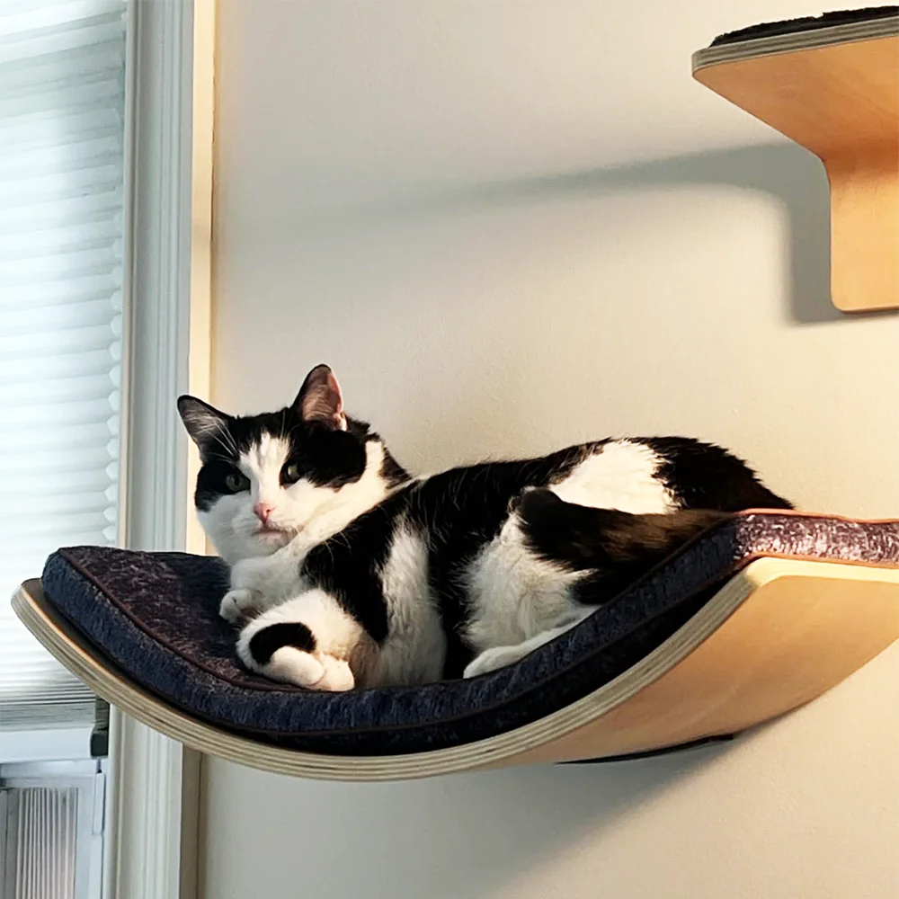 Cat Wall Shelves Curved Hammock Bed Steps with Cushions Cat Furniture for Sleeping Playing Climbing Contoured Cat Rack Supplies