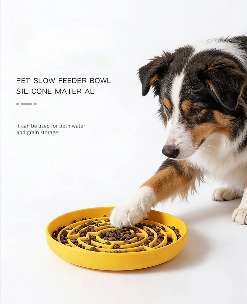 Dog Slow Feeder Bowl Silicone Anti Slip Suction Cup Base Easy Clean Pet Feeding Dish Interactive Eating Control for Puppy