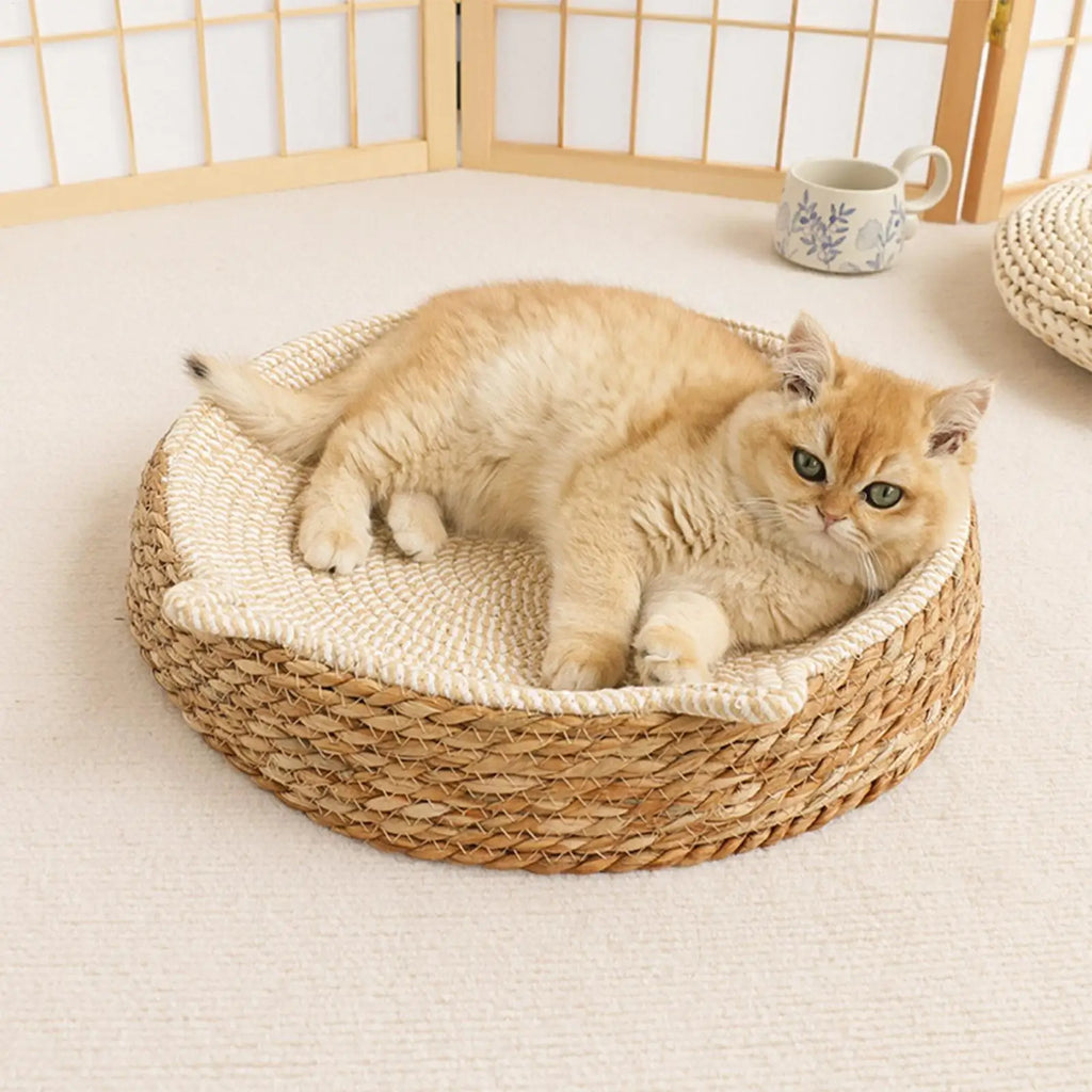 Cat Bed Sofa Cat Scratch Board Wear-Resistant Cat Bed Natural Rattan Weave Dog Cat House Pet Sleeping Bed Pet Supplies
