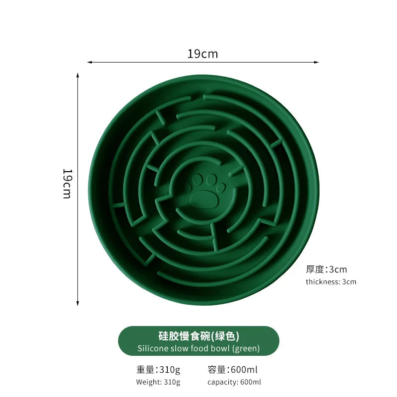 Dog Slow Feeder Bowl Silicone Anti Slip Suction Cup Base Easy Clean Pet Feeding Dish Interactive Eating Control for Puppy