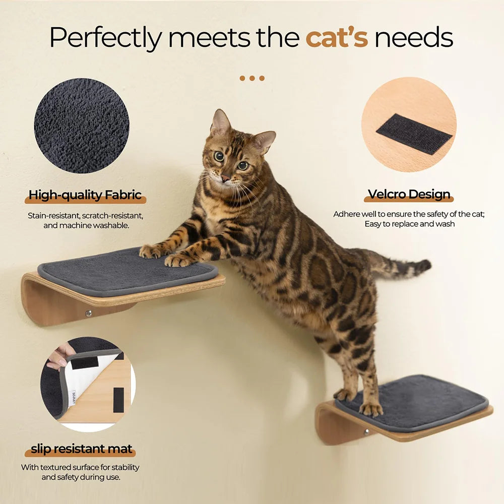 Cat Wall Shelves Curved Hammock Bed Steps with Cushions Cat Furniture for Sleeping Playing Climbing Contoured Cat Rack Supplies
